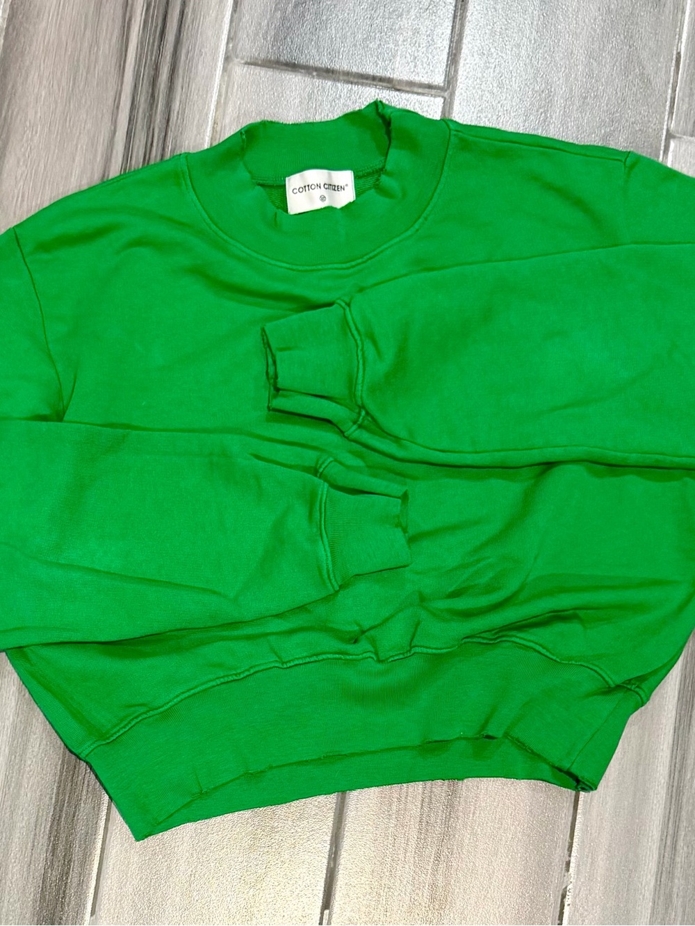 Cotton Citizen Neon Green Ribbed Crewneck Sweatshirt